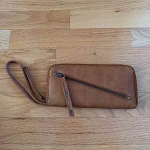 Free People Vegan Wristlet Wallet Organizer Brown Faux Leather